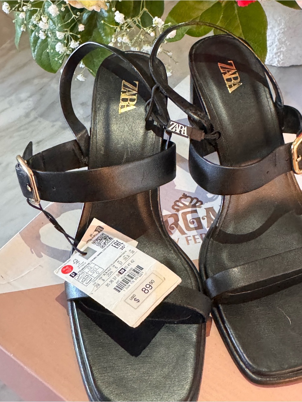 ZARA Black Strappy Block Heel Sandals with Buckle